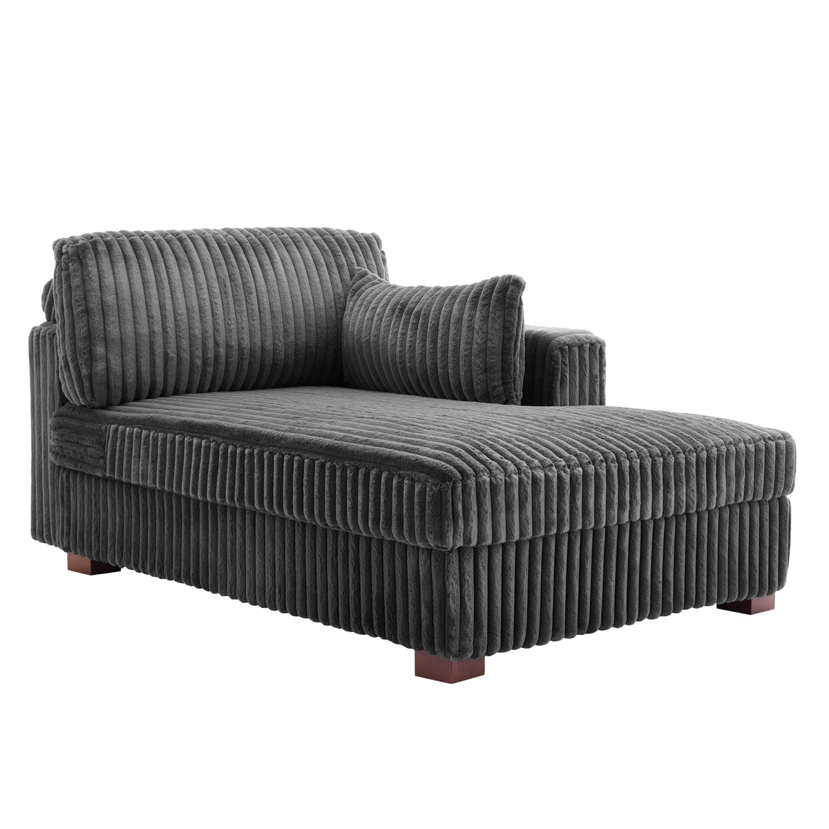Oversized Corduroy Chaise Lounge Chair with Right Armrest & Cushion, Comfy Upholstered Sleeper Sofa Indoor Recliner Seat Solid Wood Couch w/Washable Cover for Bedroom, Living Room - Orange