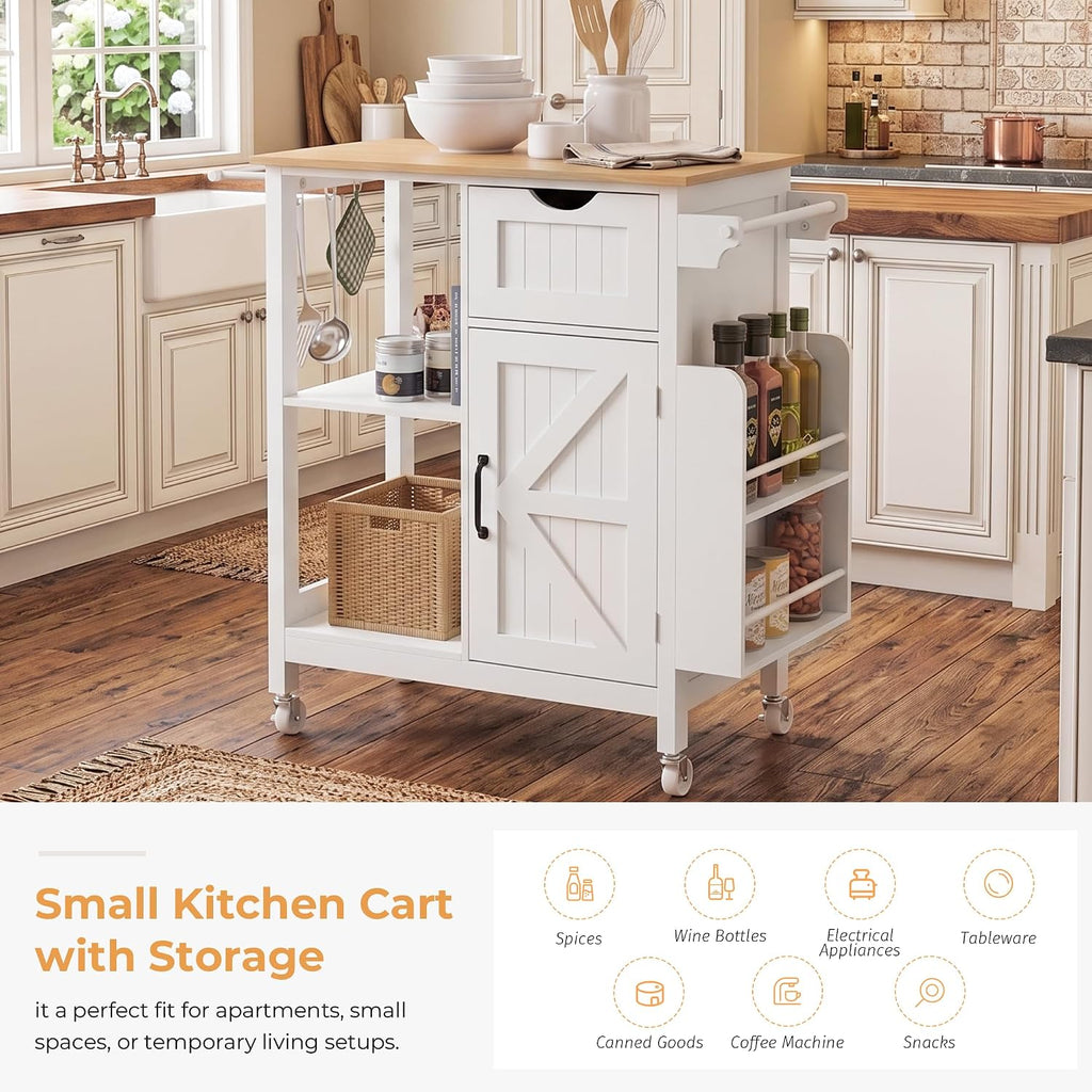 33" Rolling Kitchen Island Cart with Storage, Kitchen Island on Wheels