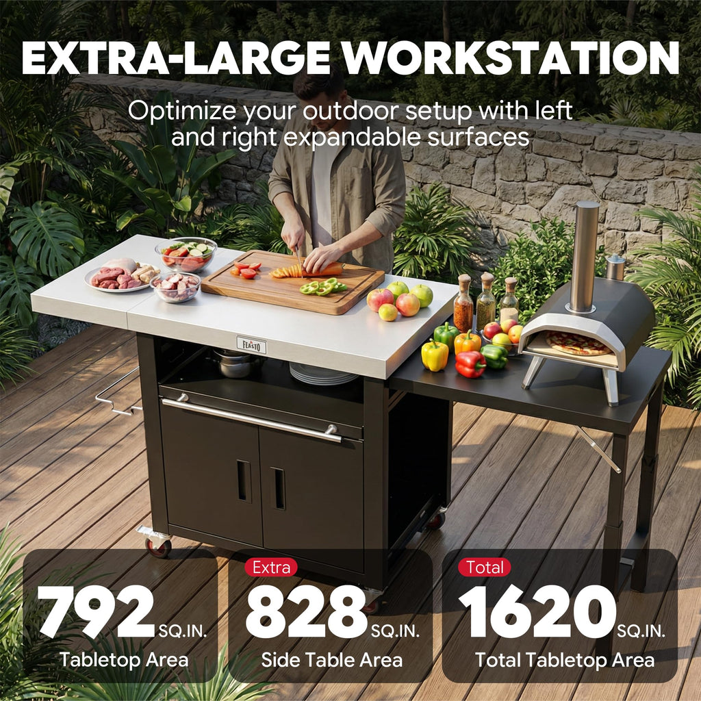 Feasto 3-Tier Outdoor Grill Cart, 26.6" x 16.1" Rolling Pizza Oven Table