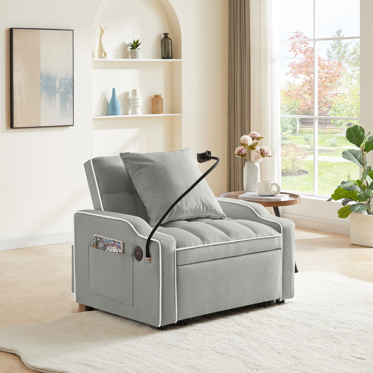 mikibama Pull Out Chair Bed Tufted, Convertible Sleeper Chairs with Storage Pocket & Cupholder & Phone Holder,3-in-1 Reclining Single Sofa Couch Bed for Adults Small Spaces (Pink, 33.85")