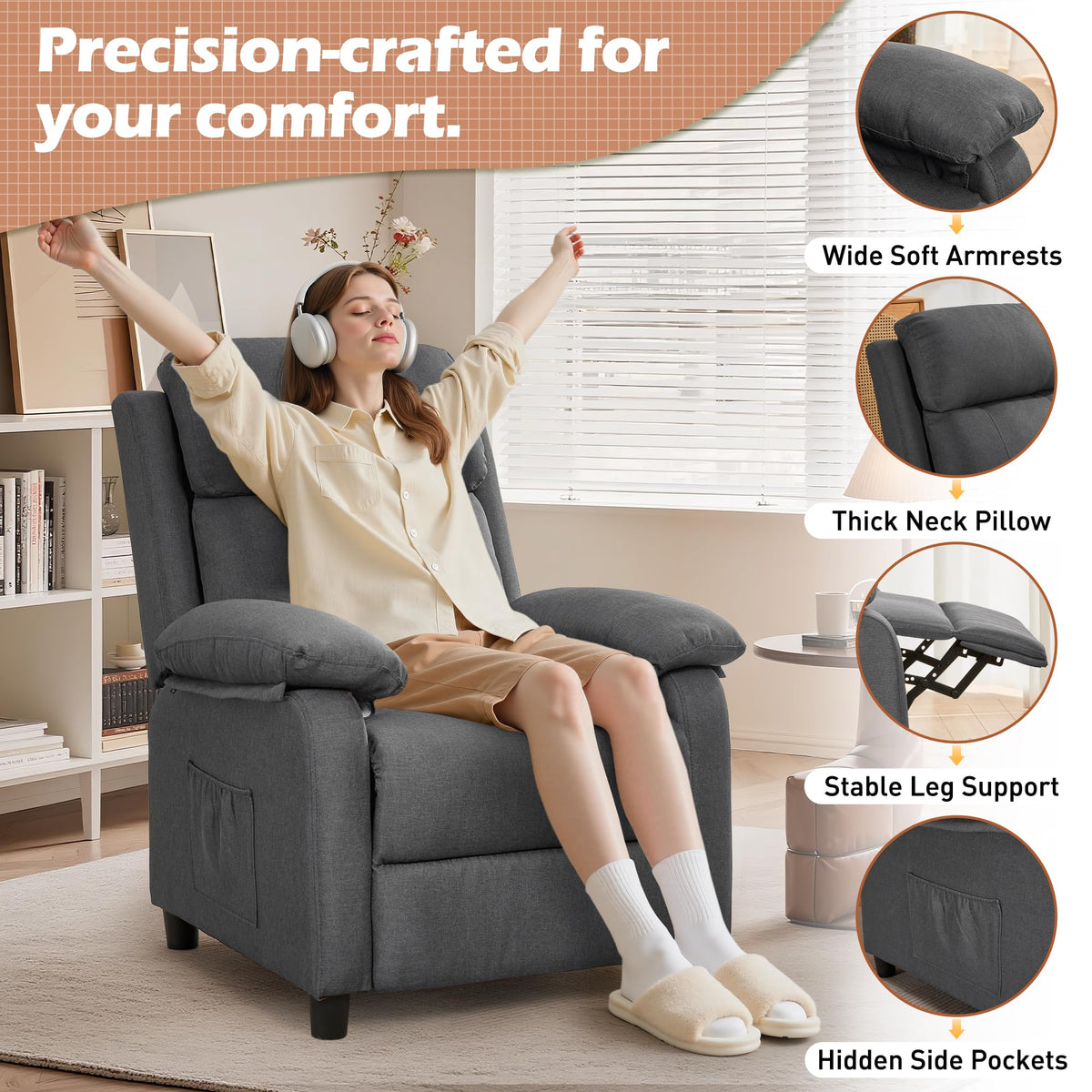 Korser Recliner Chair, Living Room Chairs for Adults