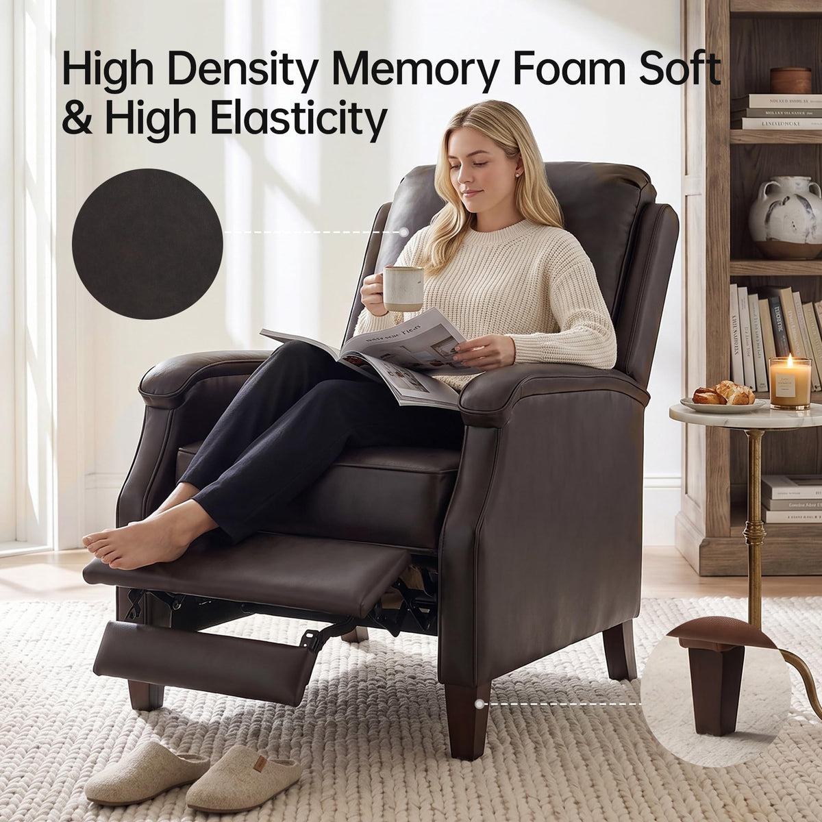 VKNOW Recliner Chair, Fabric Recliner with Adjustable Back, Brown