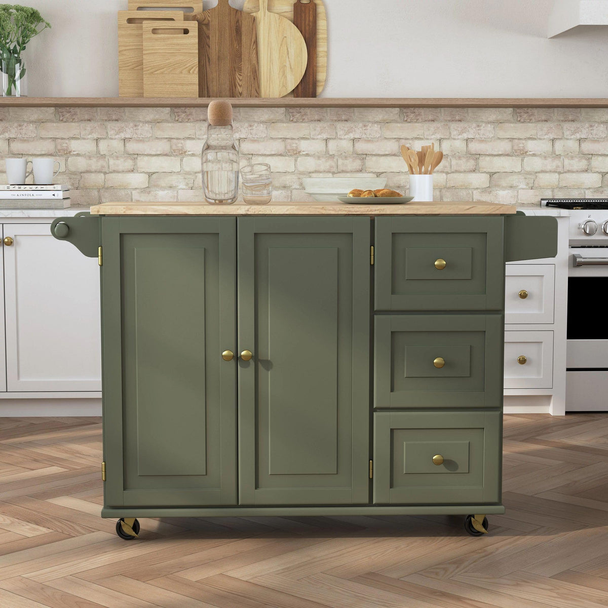 Homestyles Dolly Madison Black Mobile Kitchen Island Cart with Wood Drop Leaf Breakfast Bar