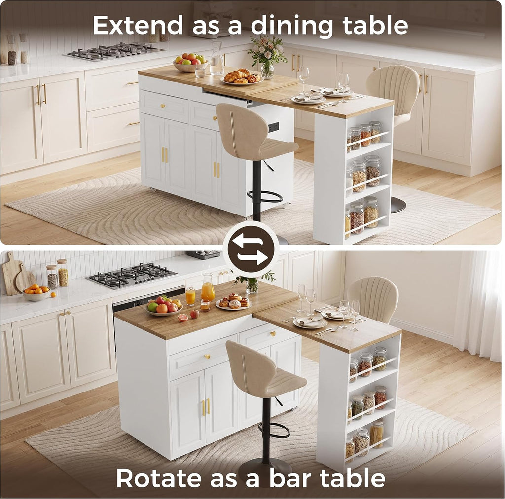 3-in-1 Extendable Kitchen Island with Extendable and Swivel Dining Table