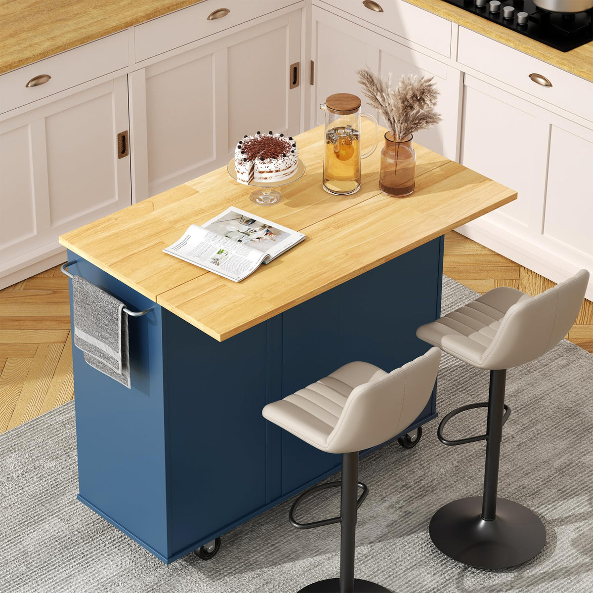 JY QAQA 40" Kitchen Island Cart Furniture cart on Wheels Rolling Portable Dining Room Serving Utility Carts Mobile Movable with Drawers Cabinet,Black