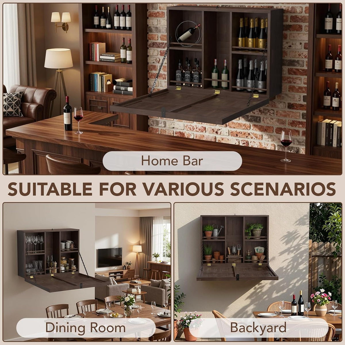 WallâMounted Bar Cabinet, Solid Wood Waterproof FoldâDown Storage Cabinet