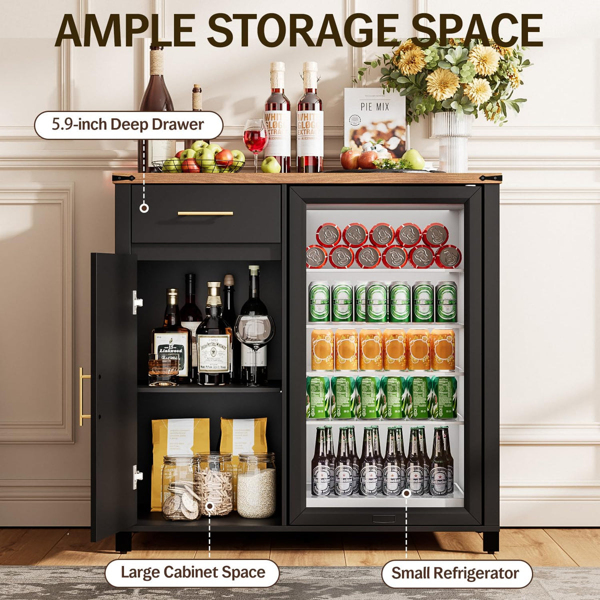 Tornivk 53" Large Coffee Bar Cabinet with Fridge Space, Black