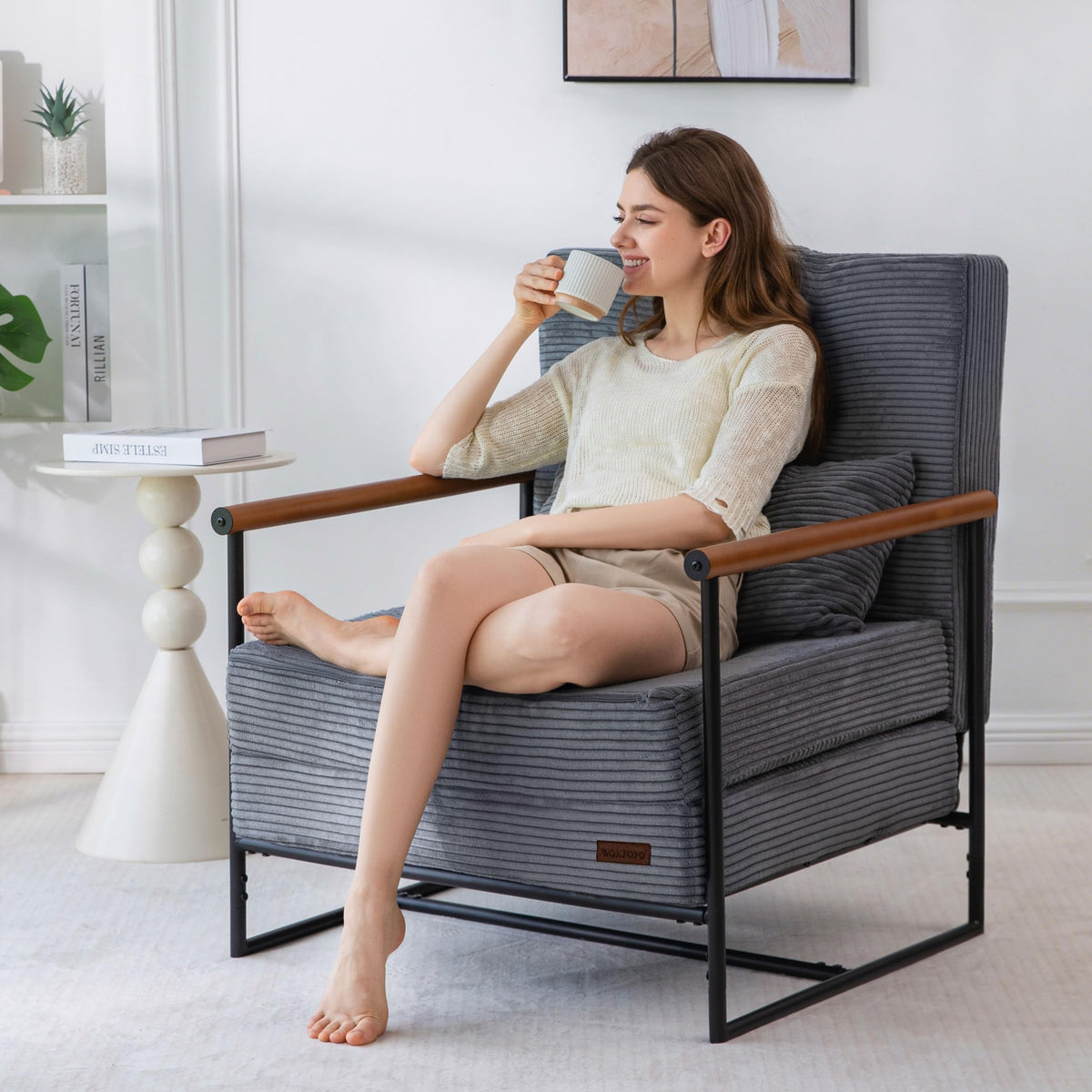 MAXYOYO Chair Bed, Adjustable Sleeper Chair, Single Sofa Bed with Frame