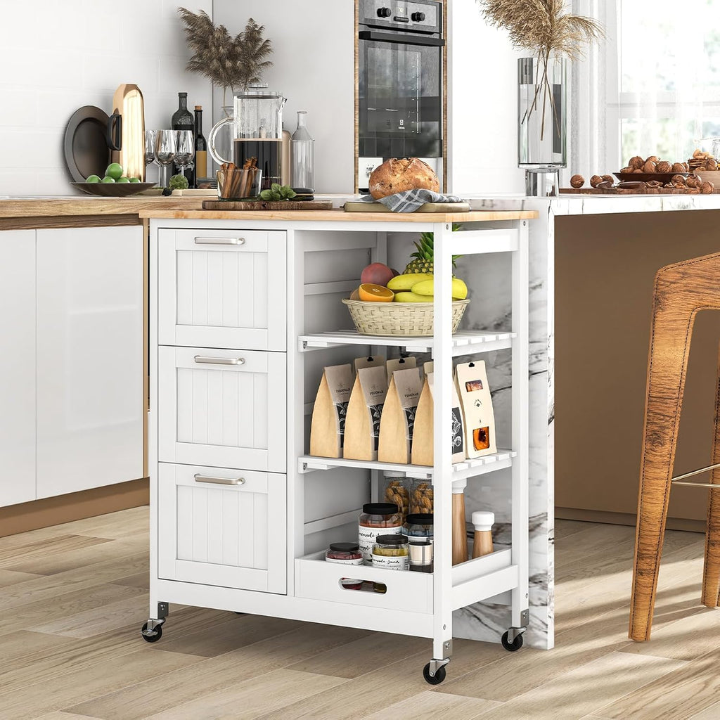 COSTWAY Kitchen Storage Island Cart on Wheels, Kitchen Rolling Trolley Cart