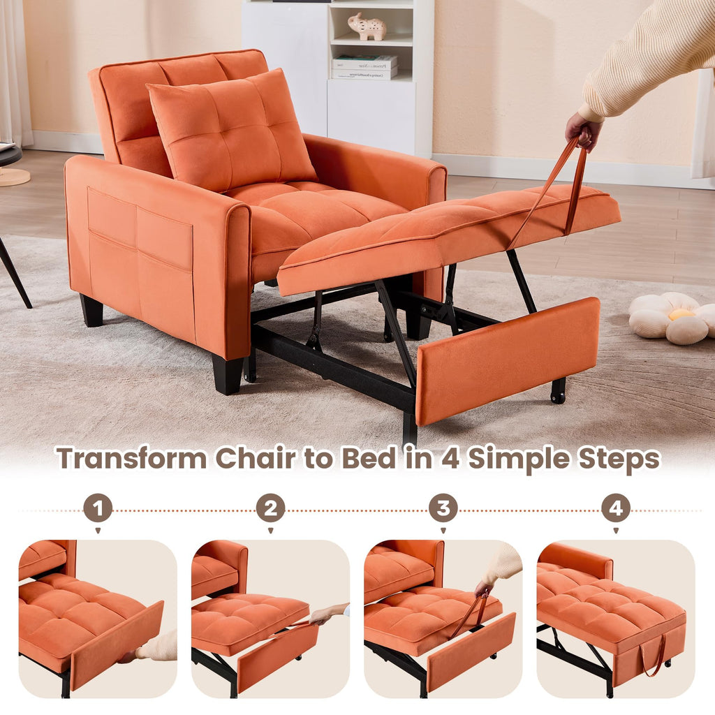 Convertible Sleeper Chair, 3 in 1 Sleeper Chair Bed Pull Out Sofa Bed Chairs, Single Sofa with Adjustable Backrest for Adults Reading Living Room, Bedroom, Black