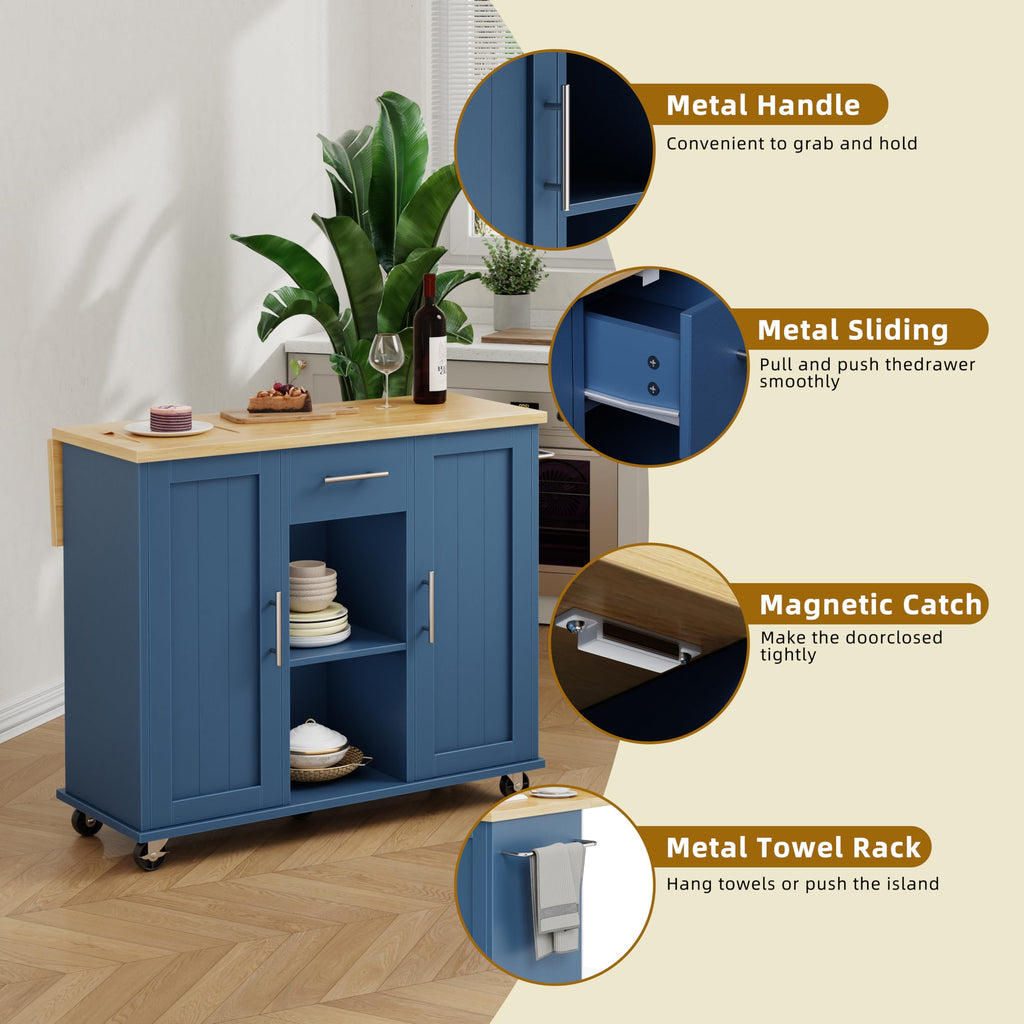 SUNLEI Rolling Kitchen Island Cart with Wheels, Island Table for Kitchen, Farmhouse Kitchen Cart with Drop Leaf & Towel Rack & Drawer, Kitchen Islands Table with Storage Cabinet, Grey