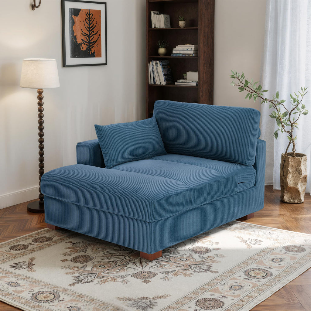 Oversized Corduroy Chaise Lounge Chair with Right Armrest & Cushion, Comfy Upholstered Sleeper Sofa Indoor Recliner Seat Solid Wood Couch w/Washable Cover for Bedroom, Living Room - Orange