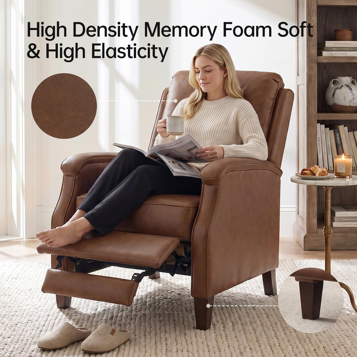 VKNOW Recliner Chair, Fabric Recliner with Adjustable Back, Brown