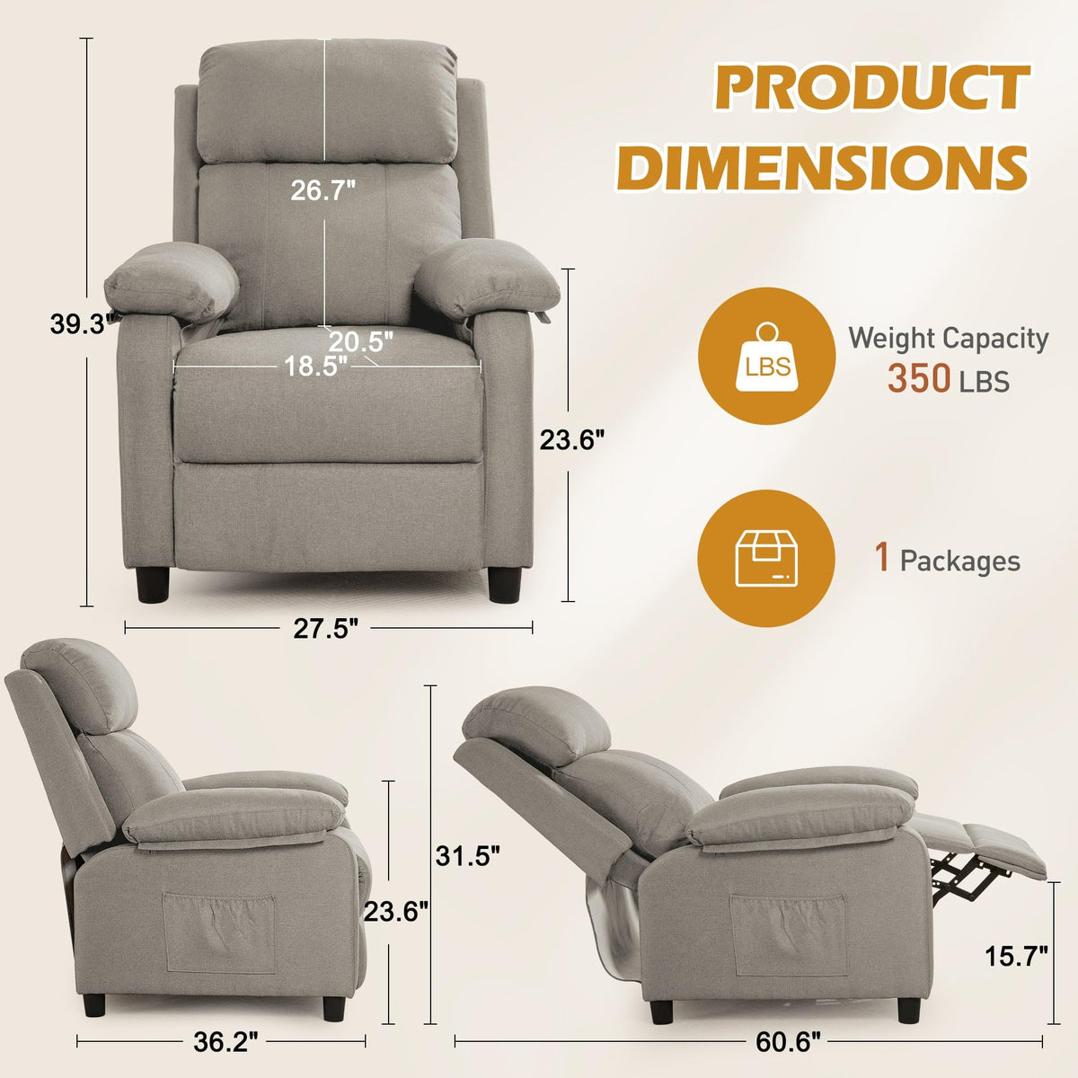 Korser Recliner Chair, Living Room Chairs for Adults