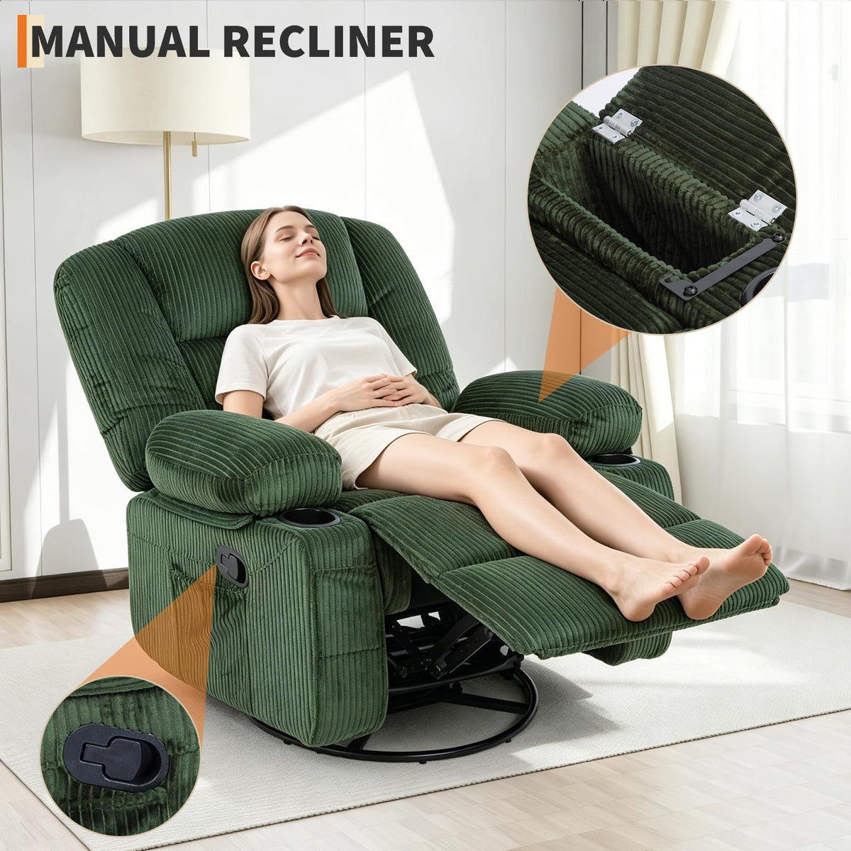 Garvee Oversized Recliner Chair,Extra Wide 360Â° Swivel Rocker Massage Heat