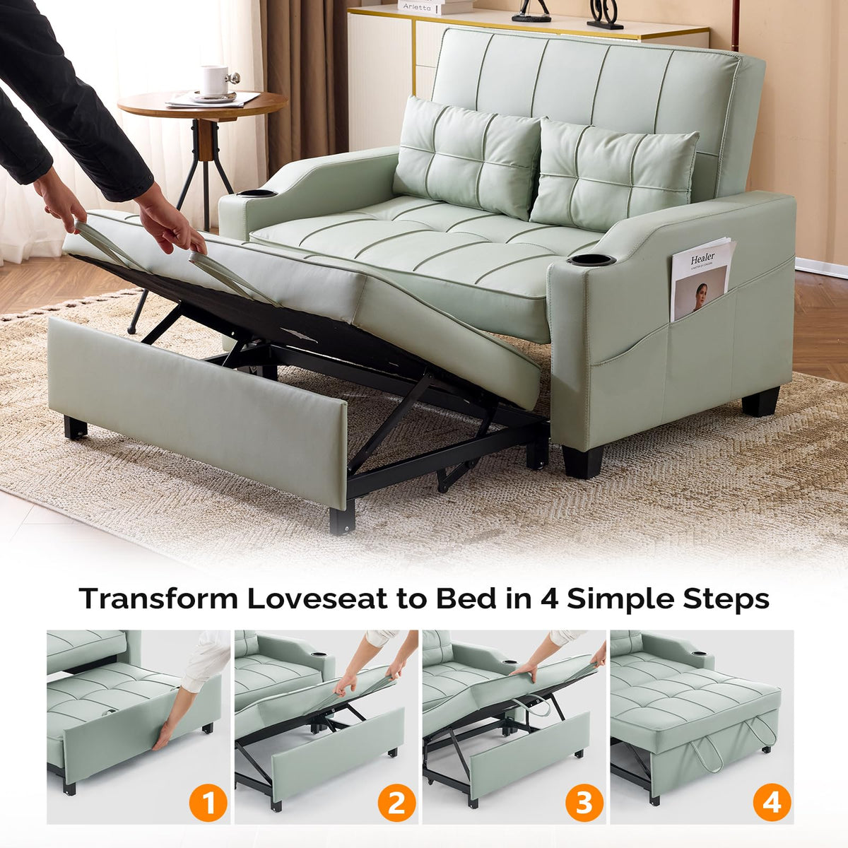 VINGLI Convertible Sleeper Chair Bed, Pull Out Sofa Couch for Living Room