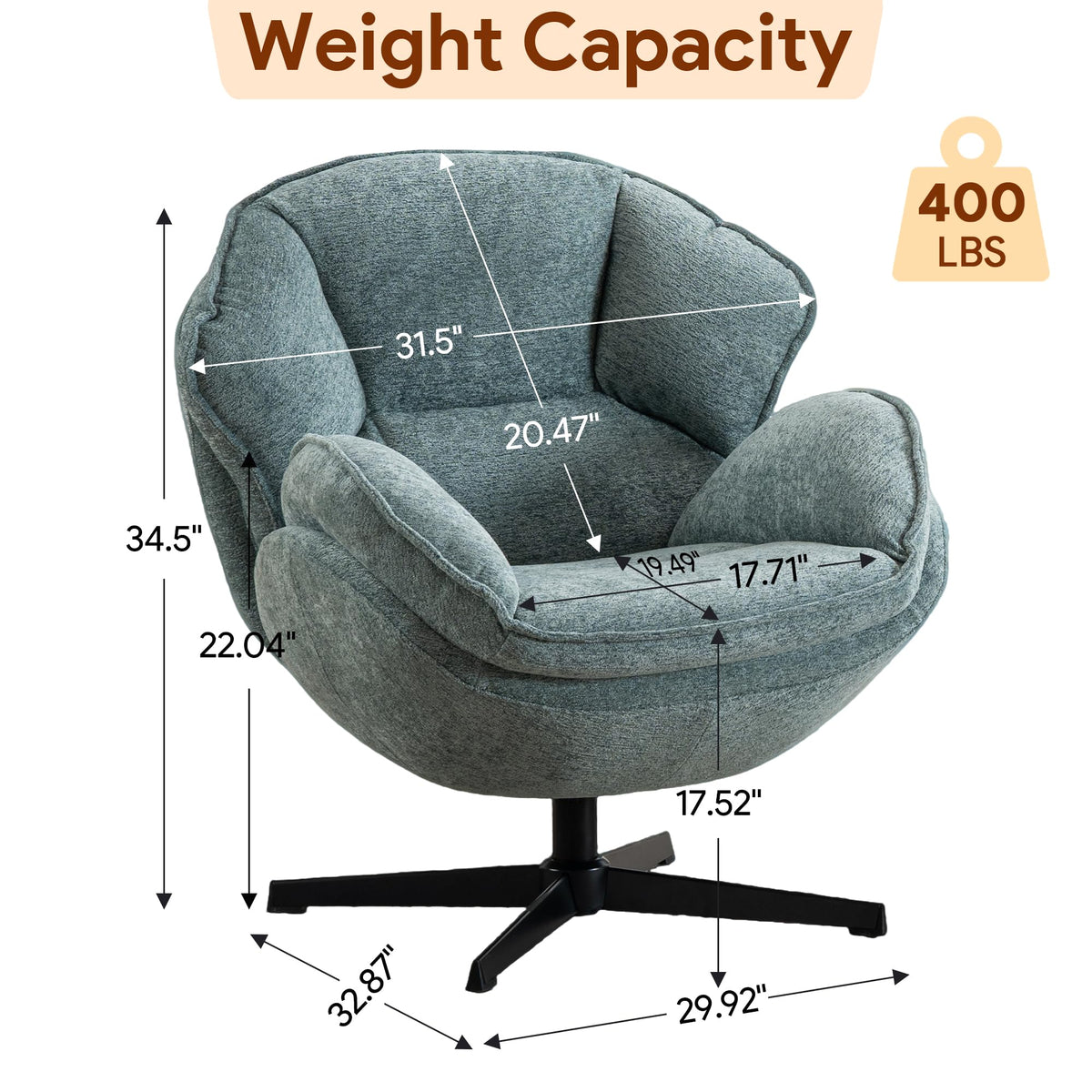 Swivel Accent Chair, Modern Recliner Lounge Chair with Metal Base Frame, Comfy Tufted Armchair for Living Room, Bedroom, Home Office, Brown