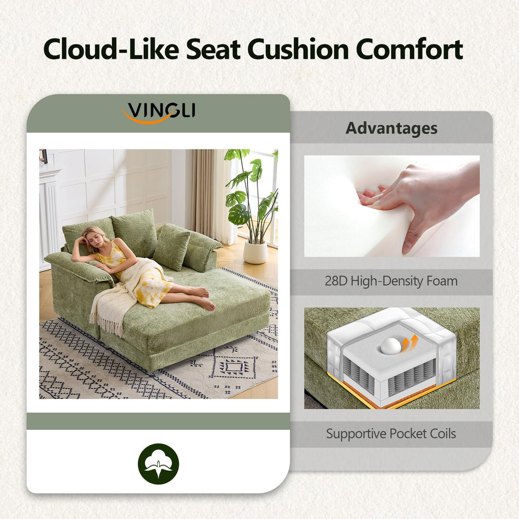 VINGLI 56" Wide Oversized Chaise Lounge Chair with Plush Padded Armrests