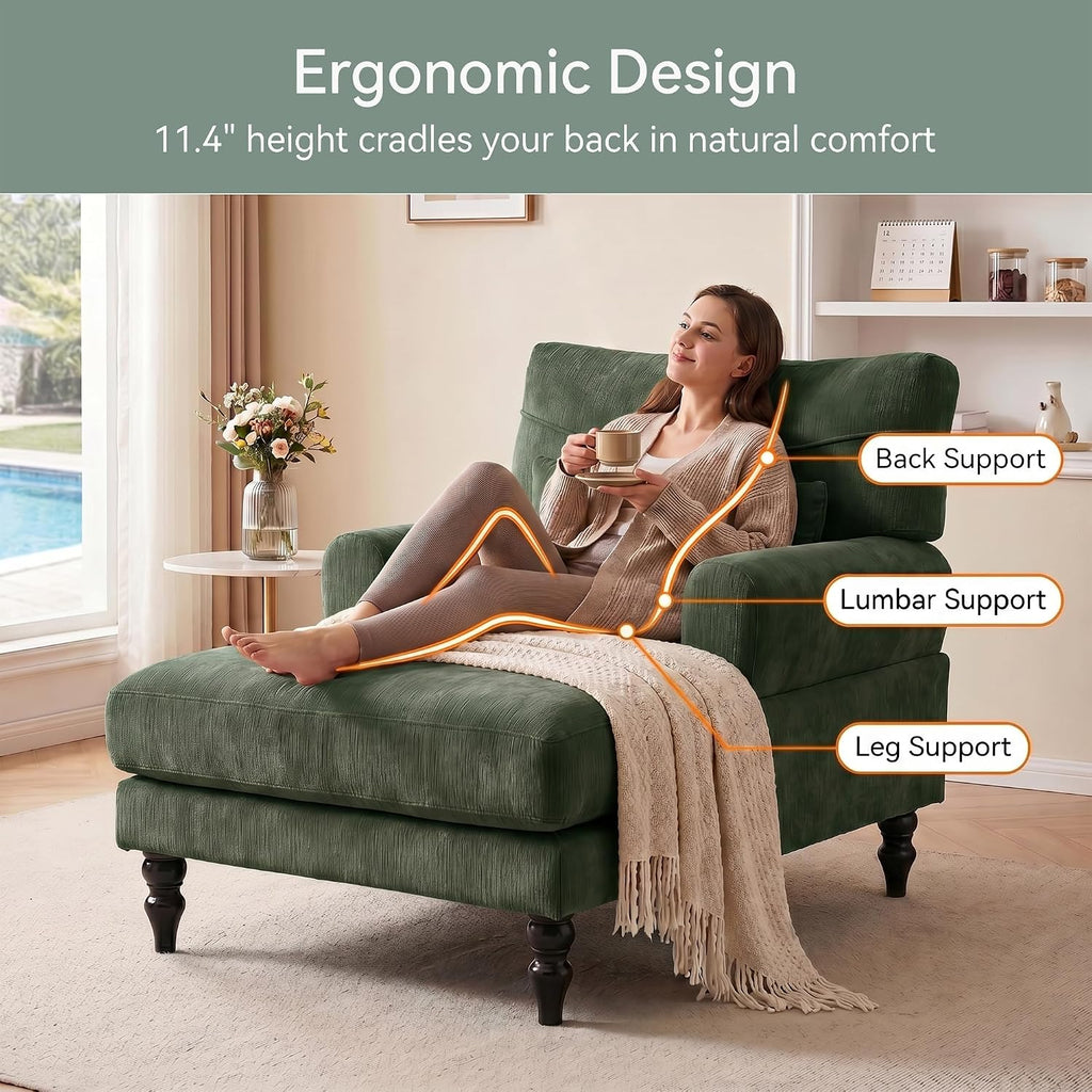 35" Modern Chenille Chaise Lounge Chair (Green)
