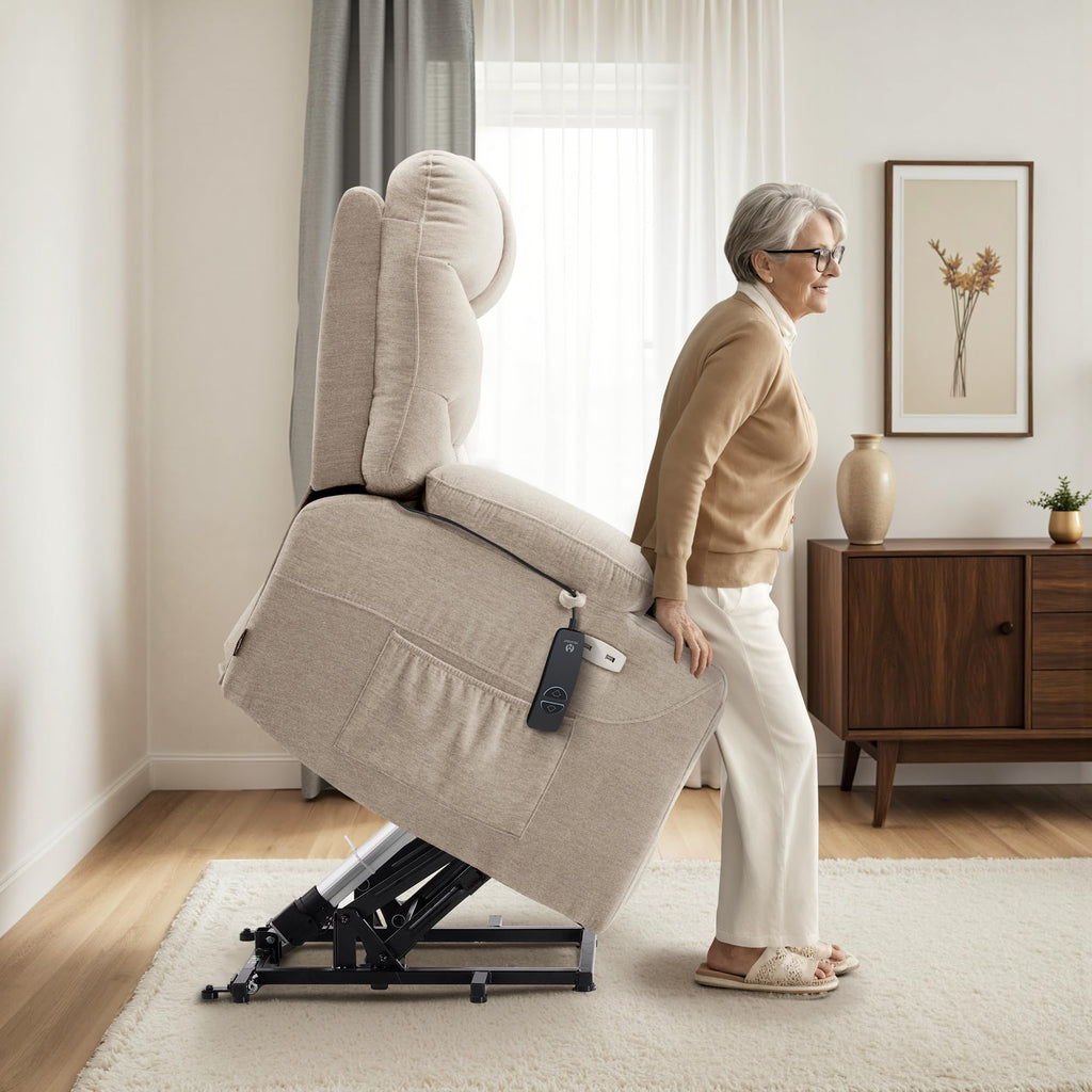 MCombo Power Lift Recliner for Elderly, Fabric 7287 (Light Grey, Medium)
