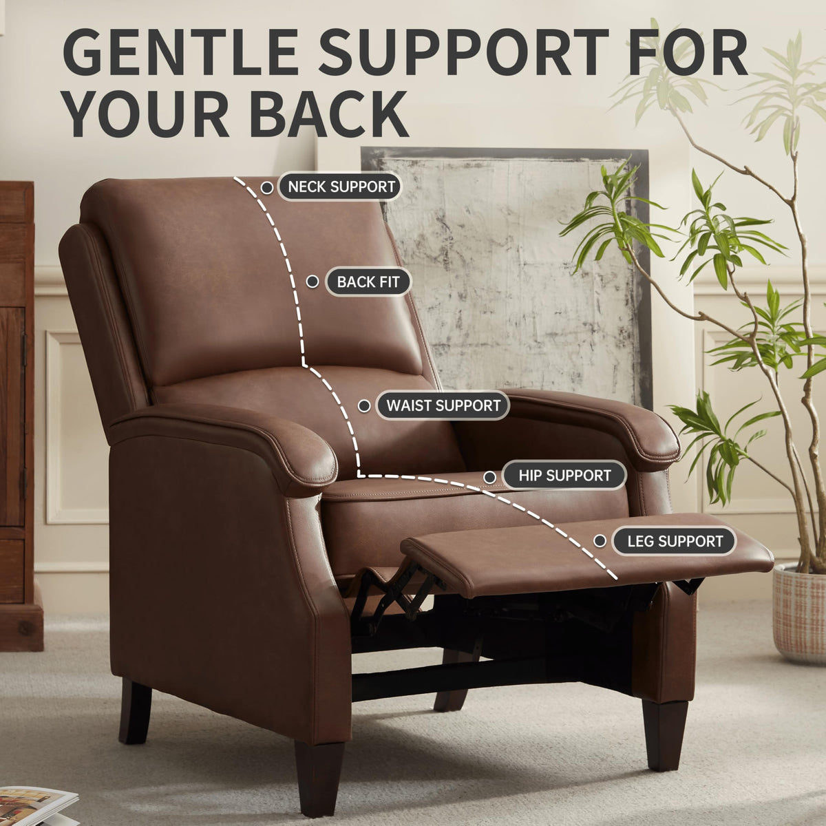 VKNOW Recliner Chair, Fabric Recliner with Adjustable Back, Brown