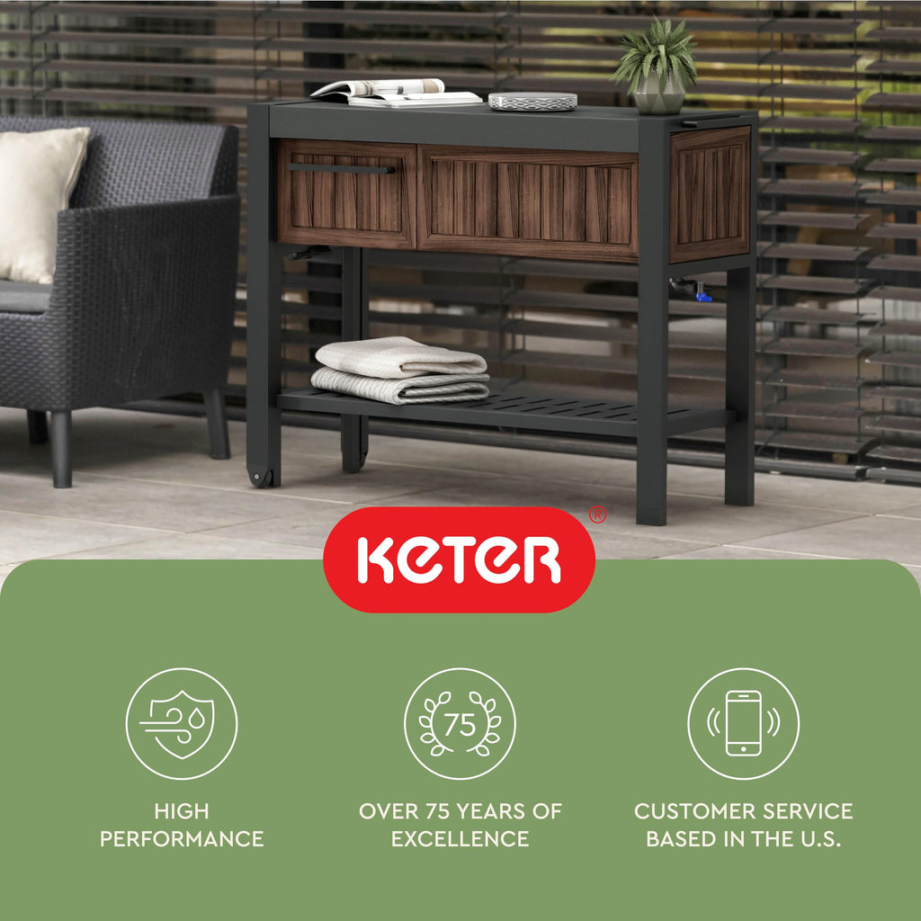 Keter Unity XL Portable Outdoor Table with Stainless Steel Top for Kitchen Prep and Outdoor Storage Cabinet for Grilling Accessories, Dark Grey