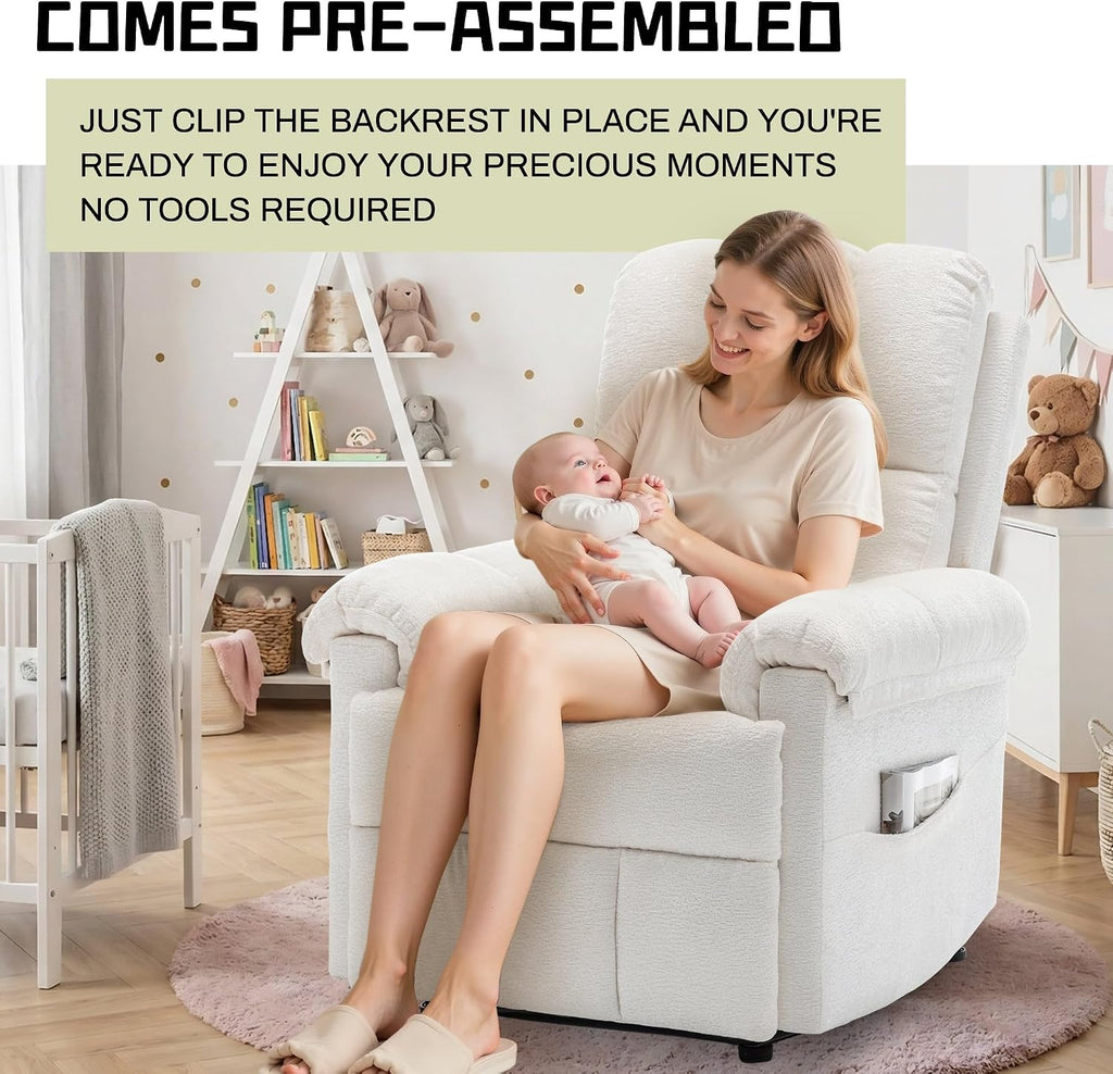 Korser Recliner Chair, Living Room Recliner Chairs for Adults, Small Recliners for Small Spaces, Upholstered Manual Recliner with Side Pockets, Comfy Nursery Chair for Living Room, Chenille, Beige