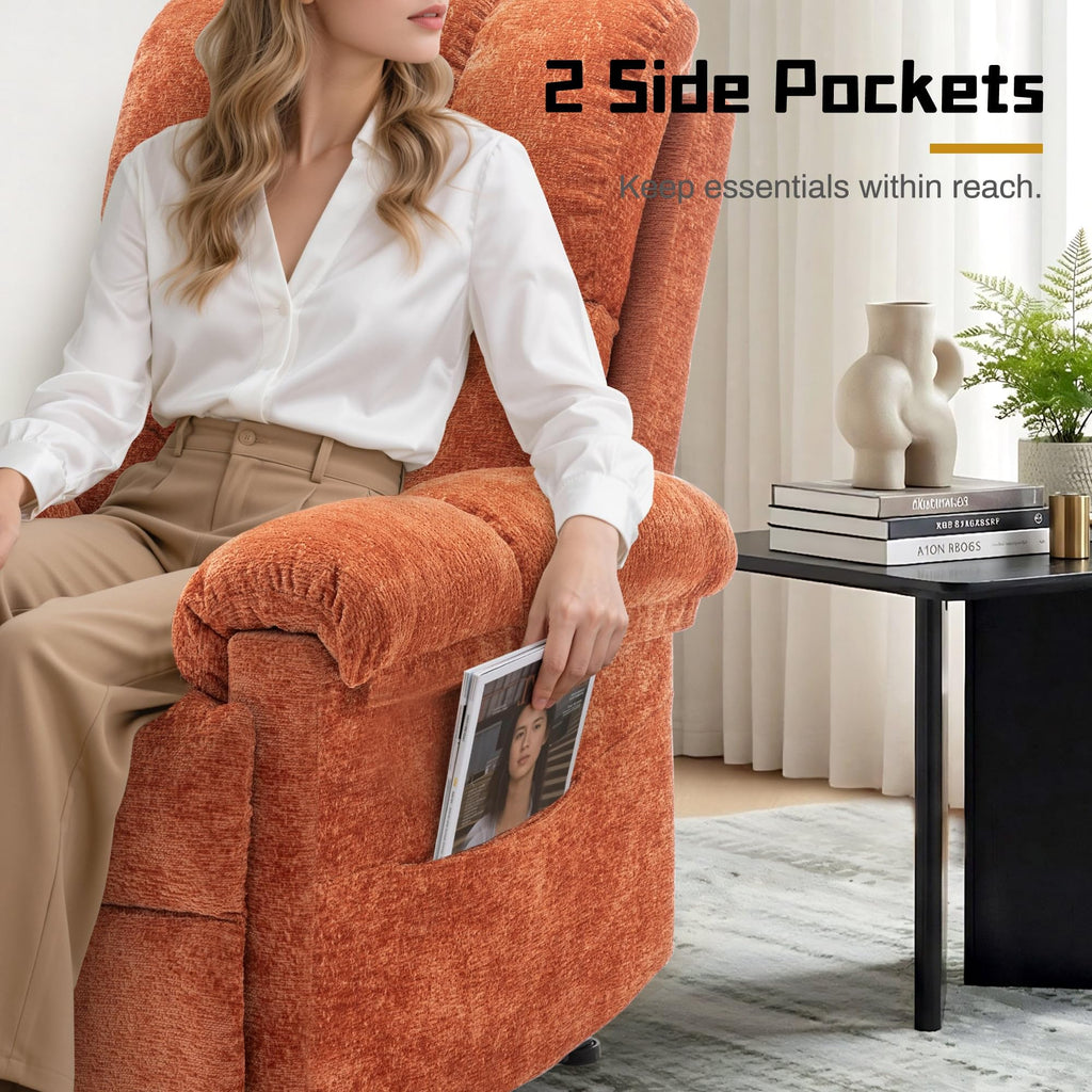 Korser Recliner Chair, Living Room Recliner Chairs for Adults, Small Recliners for Small Spaces, Upholstered Manual Recliner with Side Pockets, Comfy Nursery Chair for Living Room, Chenille, Beige
