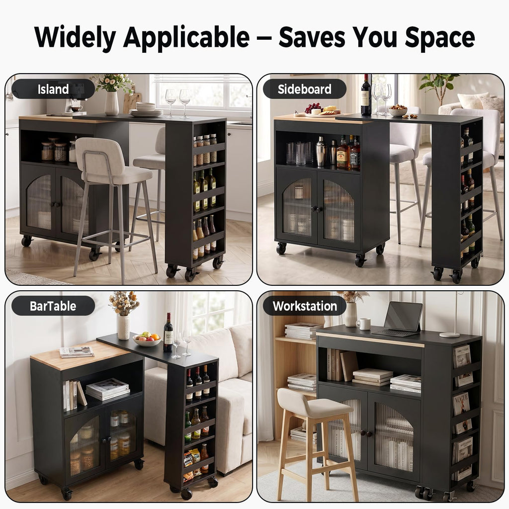 Rolling Kitchen Island with 360Â° Swivel Dining Table 71"-39" Extendable