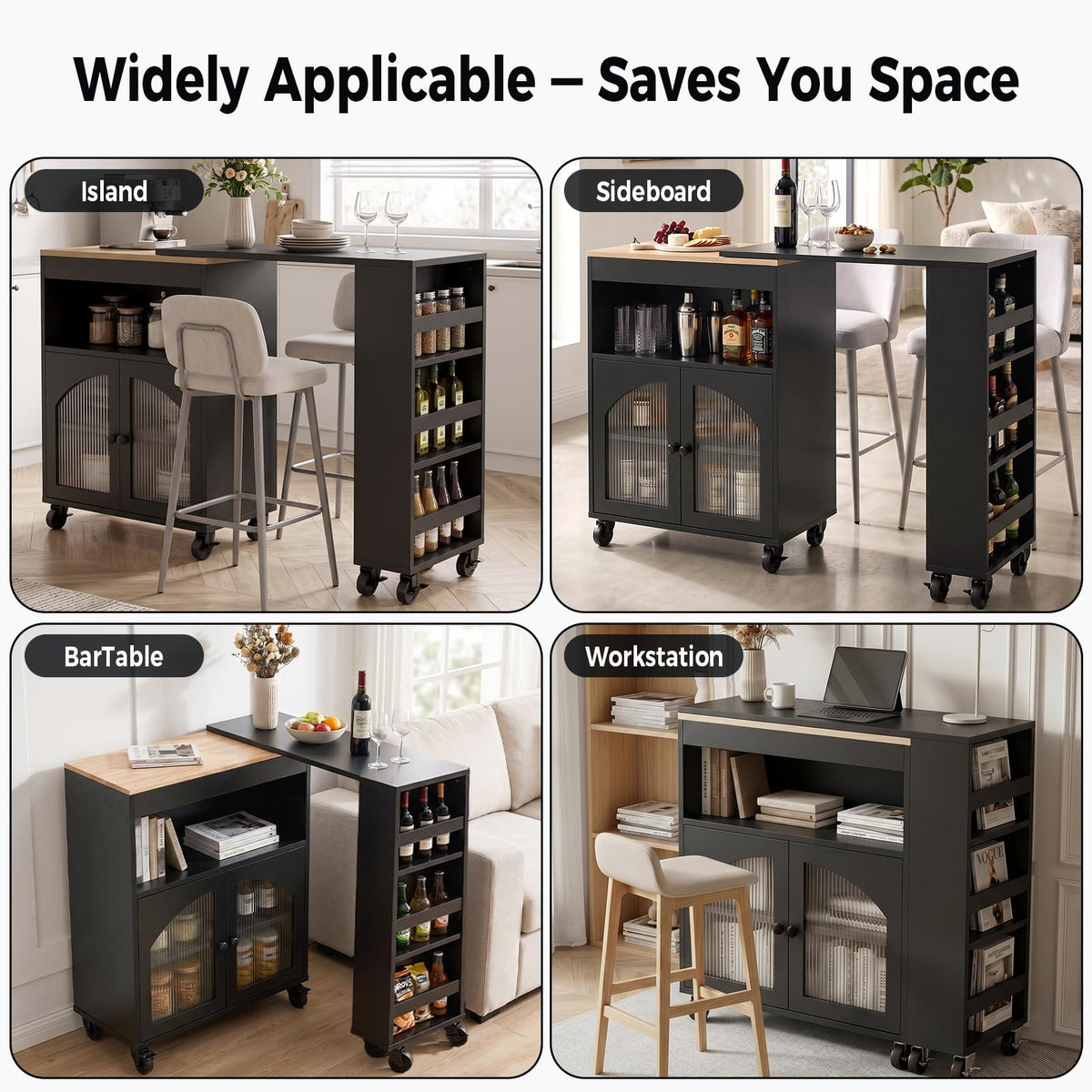Rolling Kitchen Island with 360Â° Swivel Dining Table 71"-39" Extendable