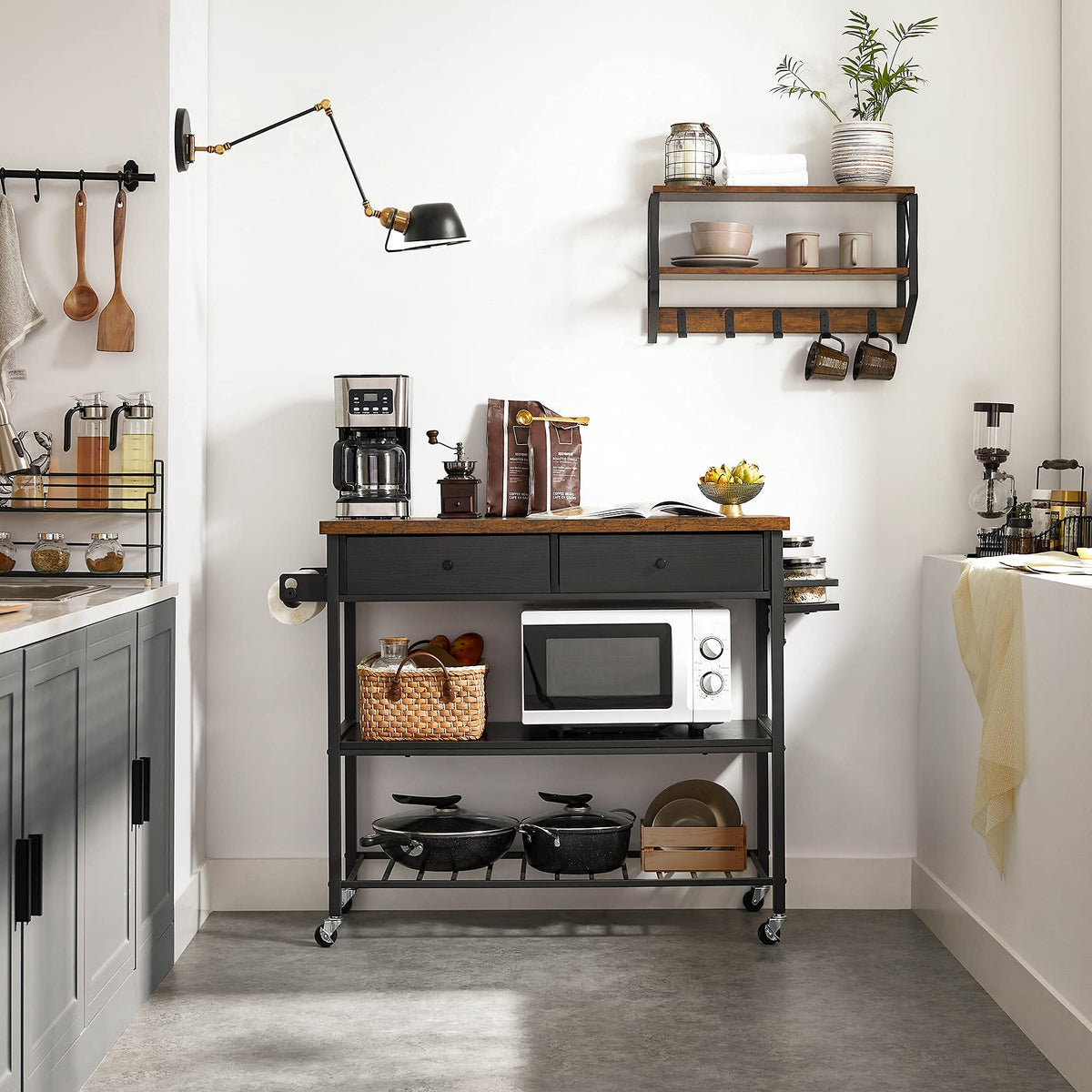 VASAGLE Mobile Kitchen Island with 2 Doors, 2 Drawers