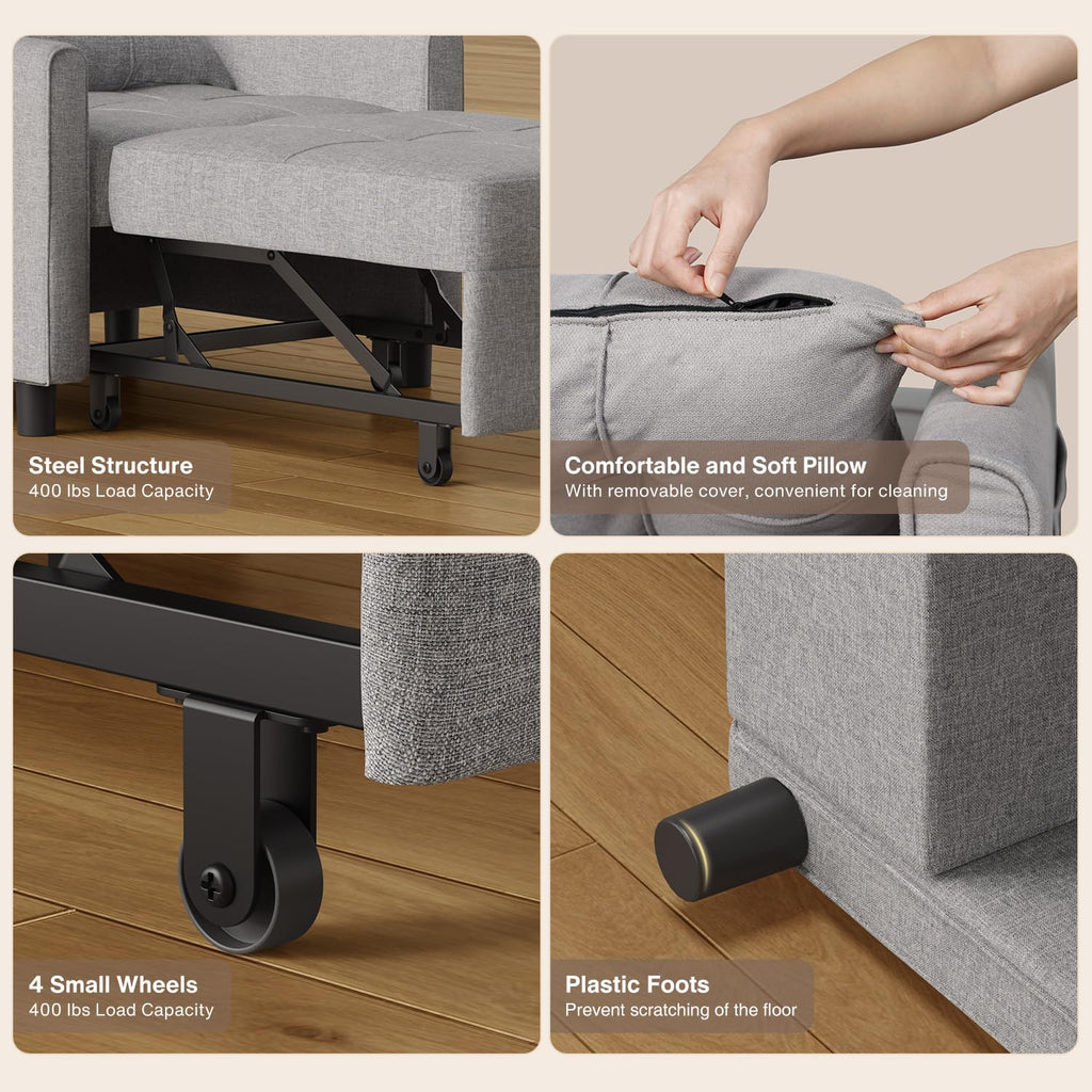 Aiho 3-in-1 Sleeper Chair Bed Convertible Sofa, Dark Gray