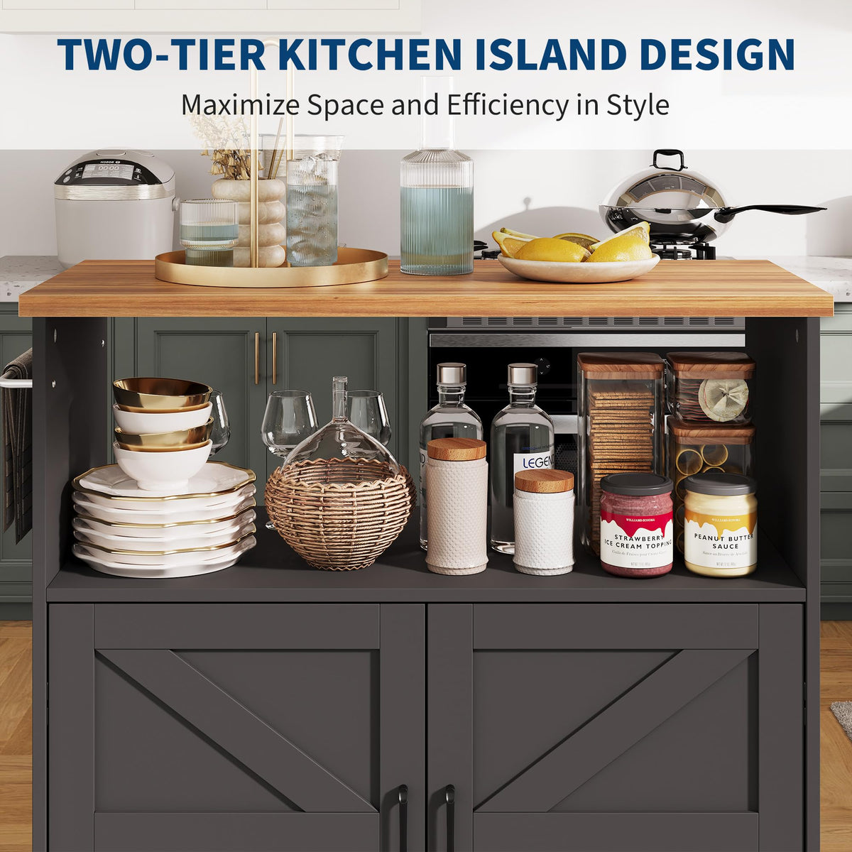 OUTLANE Kitchen Island with Drop Leaf, Rolling Storage Cart on Wheels