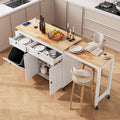 Kitchen Islands with Extendable Dining Table, Mobile Storage Islands, White