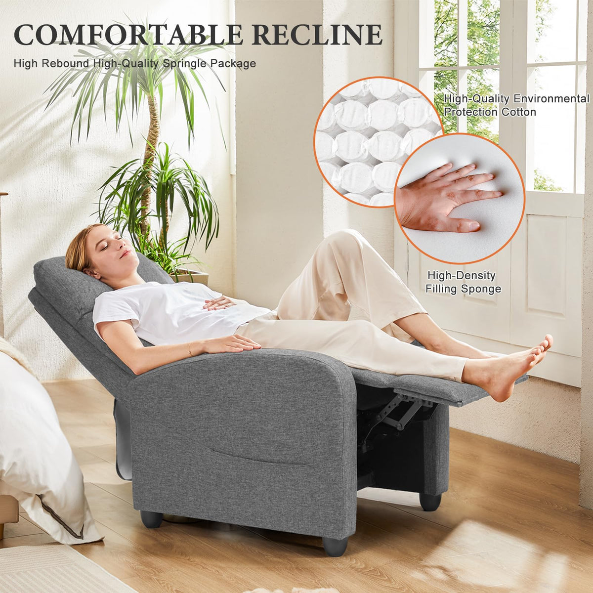 OLIXIS Recliner Chair, Reclining Sofa Chair with 3 Adjustable Angles