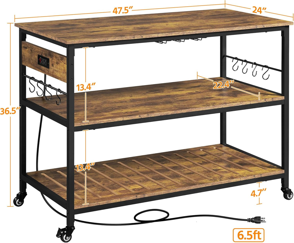 Yaheetech 47.5 Inches Kitchen Island with Storage, 3 Shelves, Rustic Brown