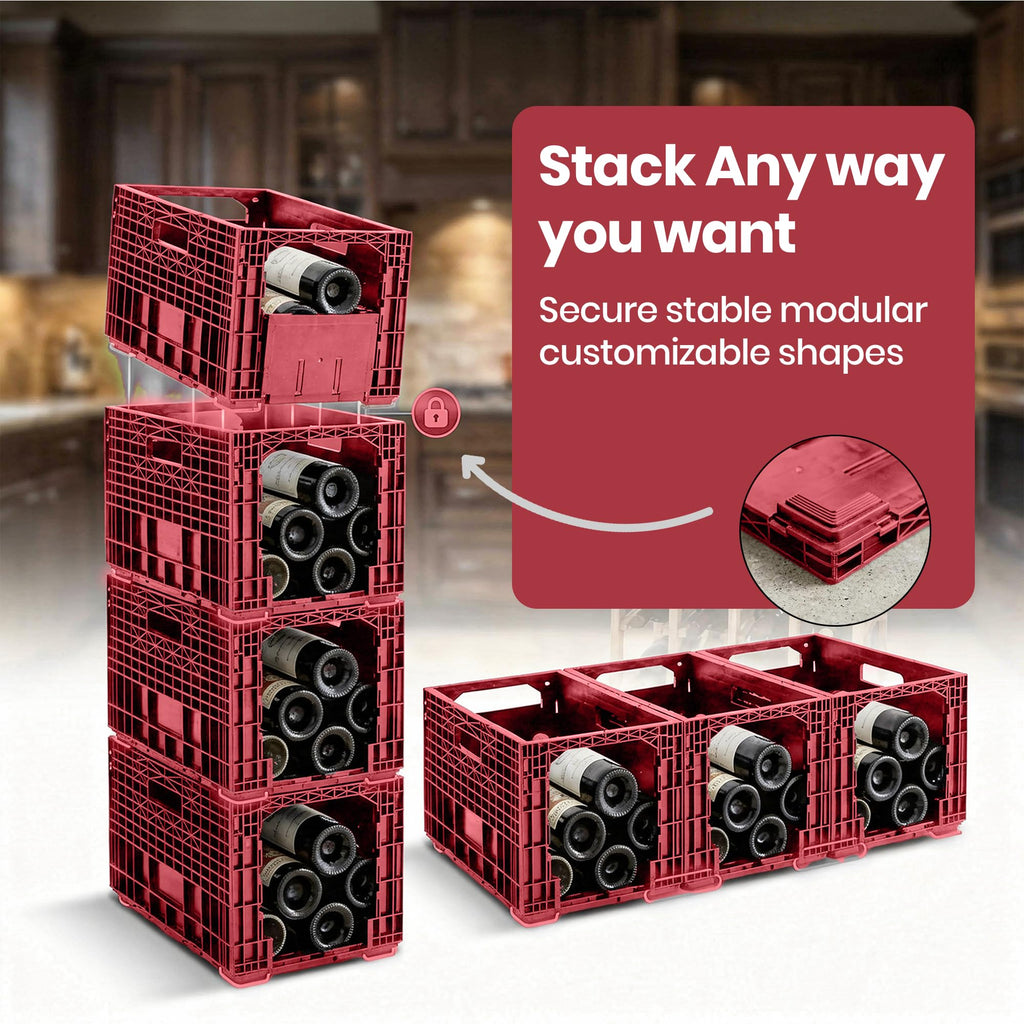 Stackable Wine Rack for Cabinet,12-Bottle Crate, Set of 6, Black