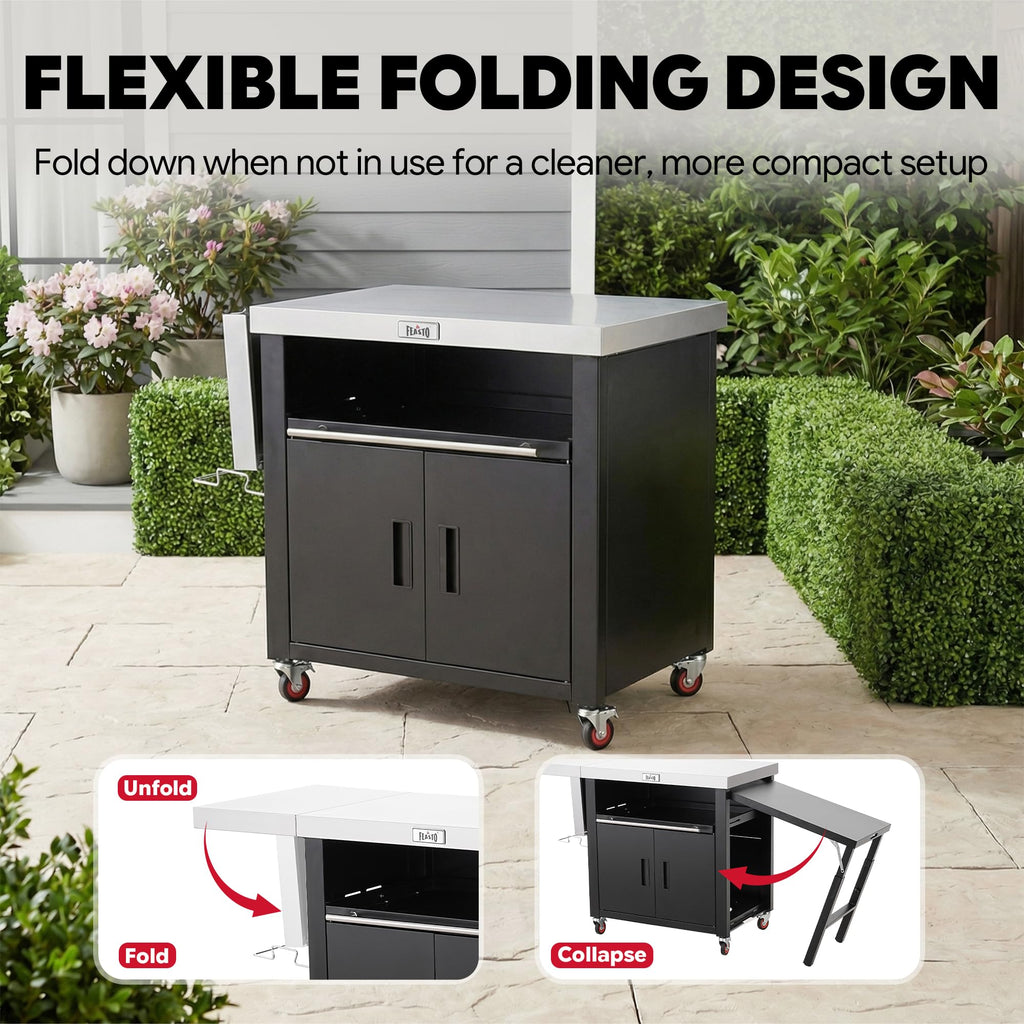 Feasto 3-Tier Outdoor Grill Cart, 26.6" x 16.1" Rolling Pizza Oven Table