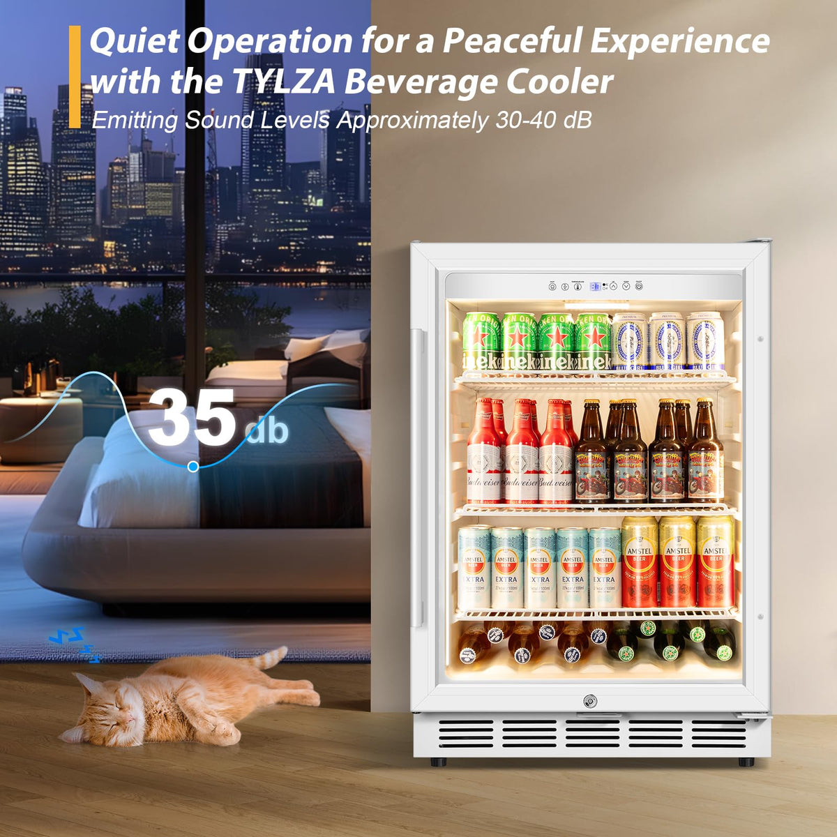 Tylza Wine Fridge 15'', 30 Bottles Wine Cooler Refrigerator, Undercounter or Freestanding, Removable Shelves, 40-65Â°F, Wine Cabinet with Double Glass Door, Wine Cooler for Home, Kitchen, Bar