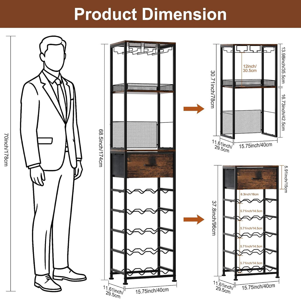 7-Tier Wine Rack Freestanding Floor Liquor Cabinet Bar for Home