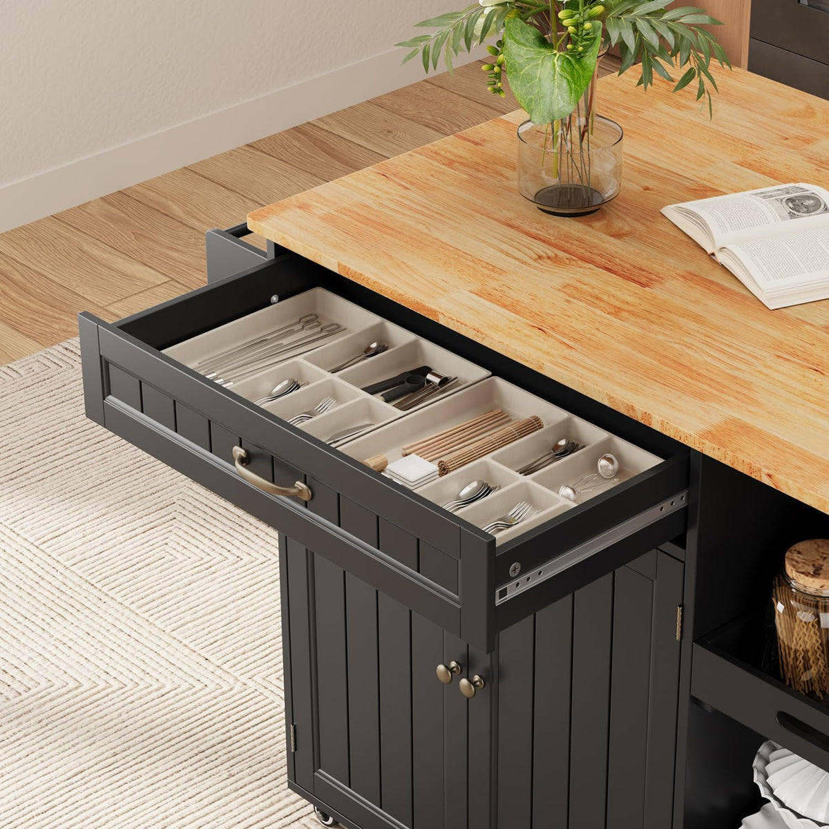 Gizoon 41.7" W Kitchen Island with Storage, Kitchen Island with Drop Leaf