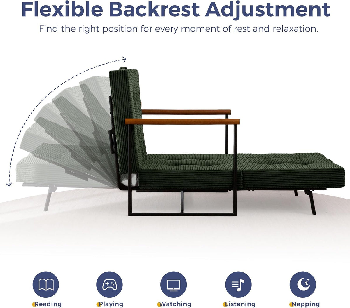MAXYOYO Chair Bed, Adjustable Sleeper Chair, Single Sofa Bed with Frame