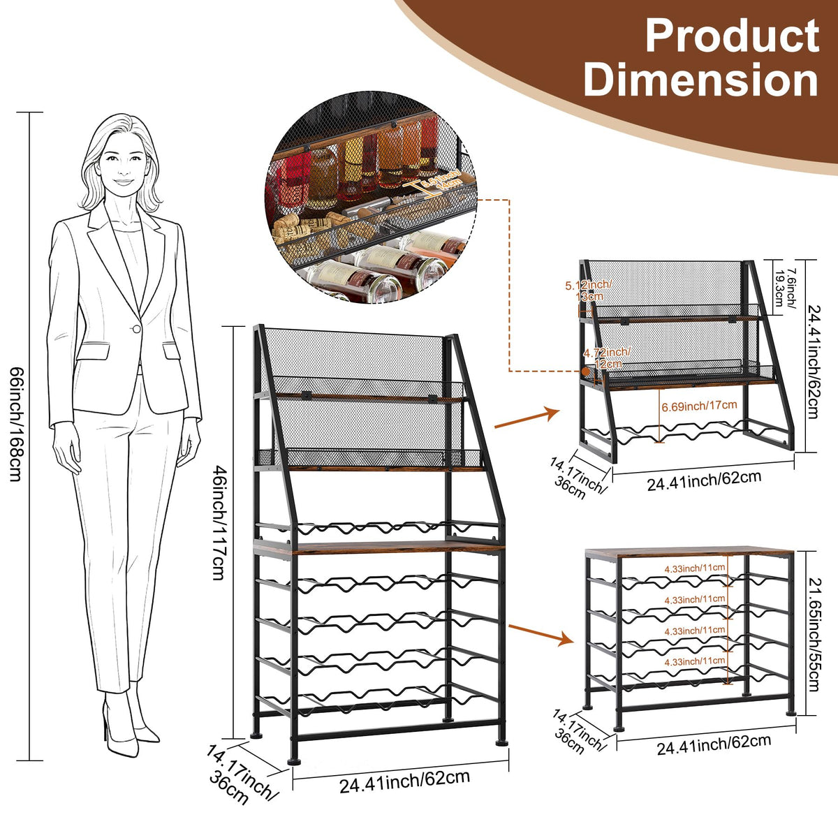 7-Tier Wine Rack Freestanding Floor Liquor Cabinet Bar for Home