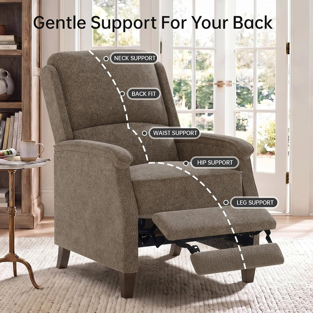 VKNOW Recliner Chair, Fabric Recliner with Adjustable Back, Brown