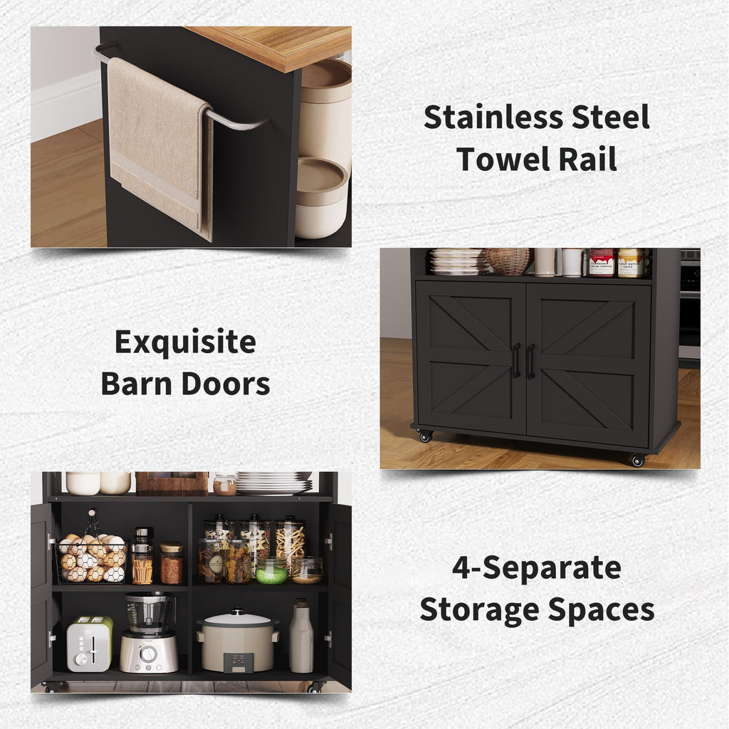 OUTLANE Kitchen Island with Drop Leaf, Rolling Storage Cart on Wheels