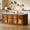 Kitchen Island with Storage, 55" Large Island Table with LED Light