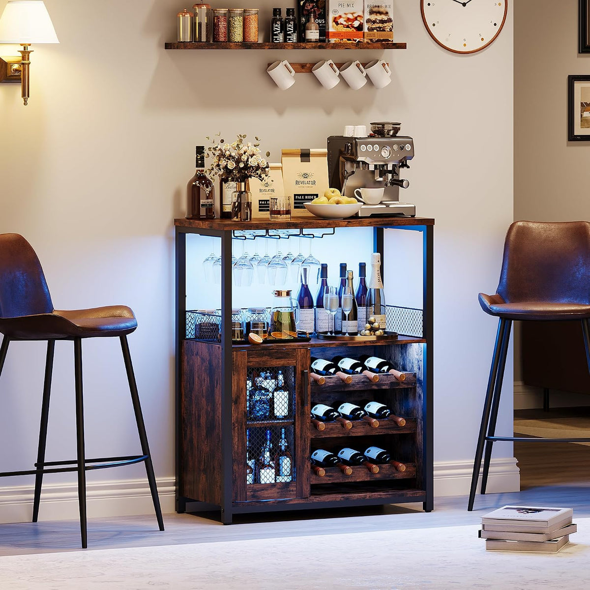 GarveeHome Wine Bar Cabinet with LED Lights, Liquor Cabinet with Storage