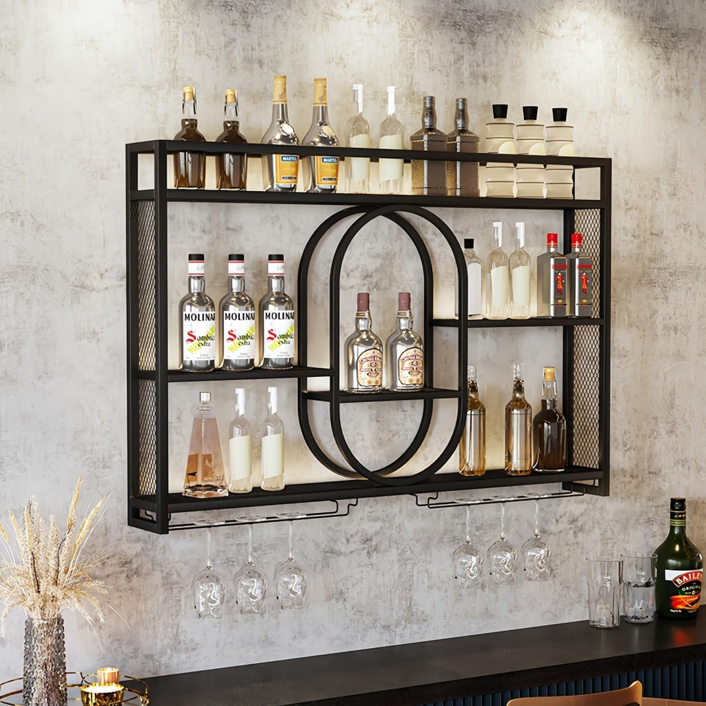 39" Upgrade Metal Wall Mounted Wine Rack, 3-Tier Large Capacity Hanging Bar Shelf, Modern Liquor Wall Shelves for Home & Dining, Gold