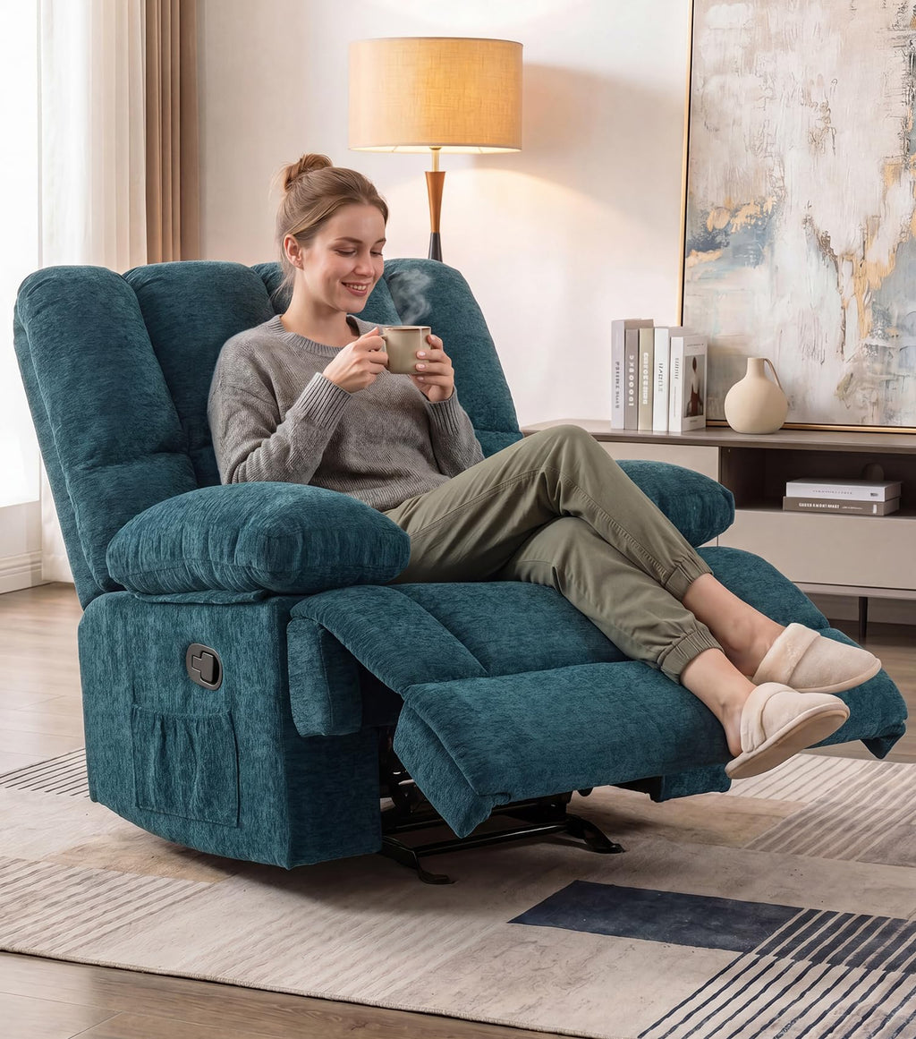 WILLOVE 41" Oversized Rocker Recliner Chair, Rocking Recliners Overstuffed Soft Big Man Manual Recliner, Extra Large Chenille Living Room Chair 350 LBS Capacity, Grey, L