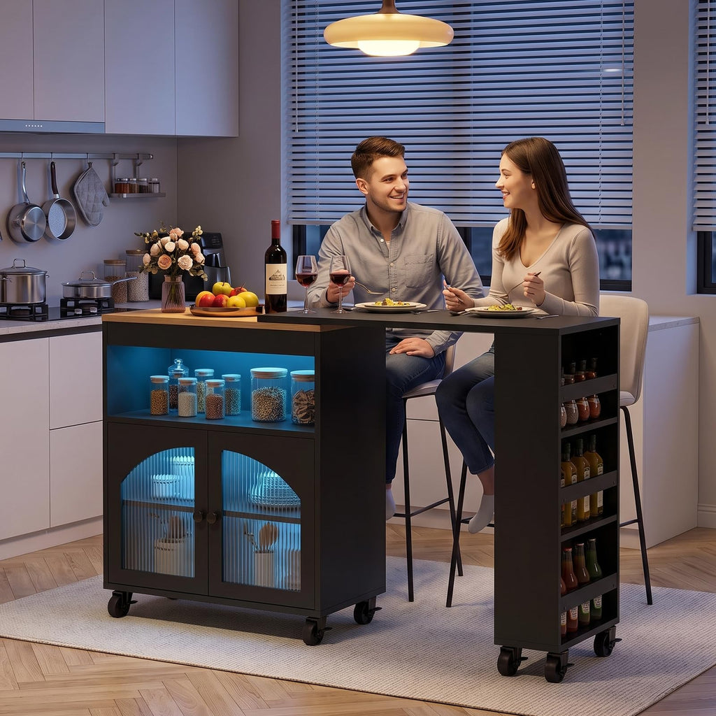 Rolling Kitchen Island with 360Â° Swivel Dining Table 71"-39" Extendable